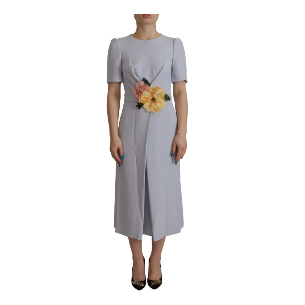 Dolce & Gabbana Women's Blue Midi Dresses, 2XS, Stretch Cady Round Neck Dress