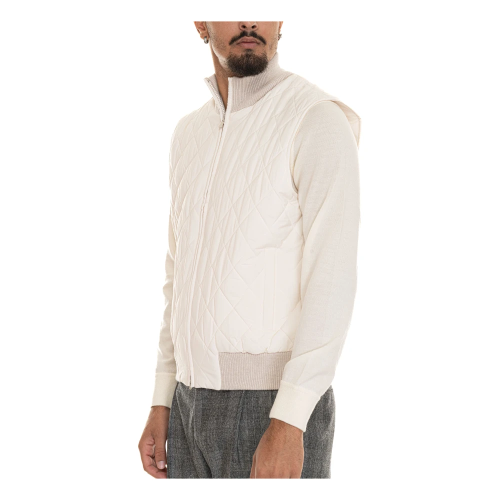 Gran Sasso Gewatteerde Gebreide Kraag Gilet met Zakken Beige Heren