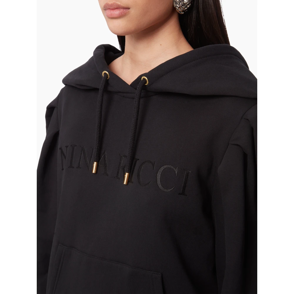 Nina Ricci Zwarte Hoodie met Geplooide Mouwen Black Dames