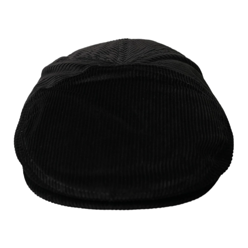 Dolce & Gabbana Zwarte Ribfluwelen Newsboy Cap Mannen Black Heren