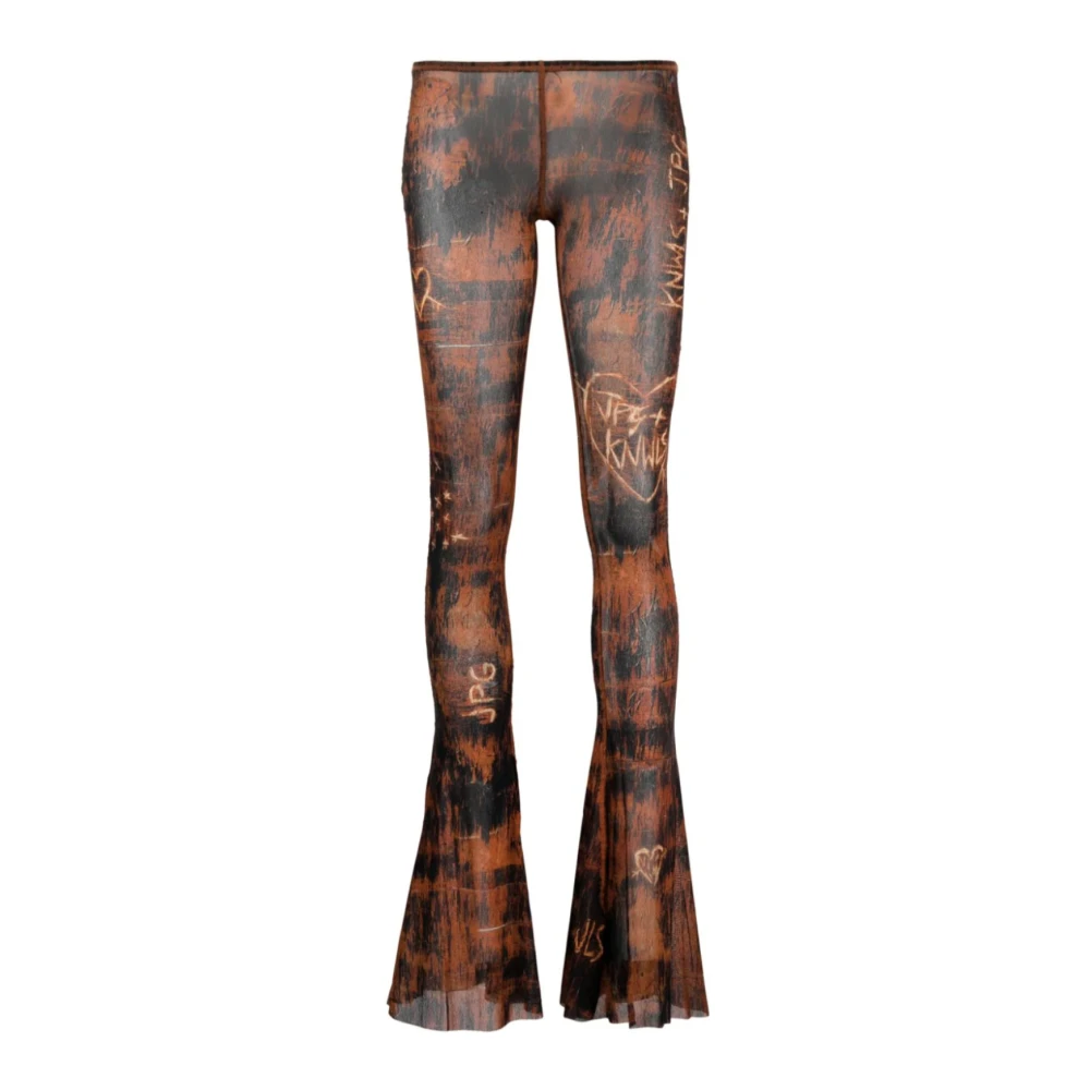 Jean Paul Gaultier Uitlopende bedrukte leggings in Scratch Wood Bruin Ecru Brown Dames