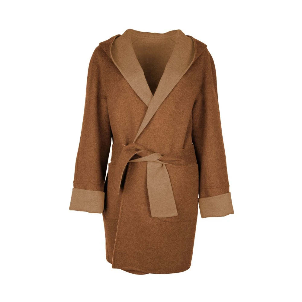 Made in Italia Kameelbruine wollen jas met capuchon Brown Dames