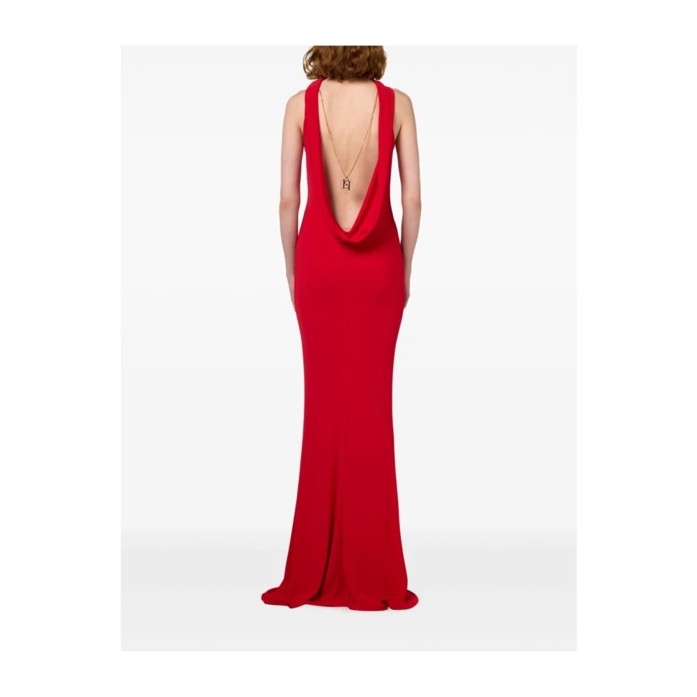 Elisabetta Franchi Rode Halternek Maxi Jurk Statement Red Dames