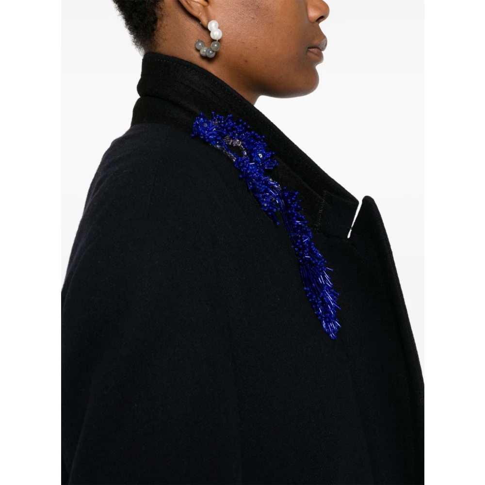Dries Van Noten Geborduurde Wollen Jas Marineblauw Blue Dames