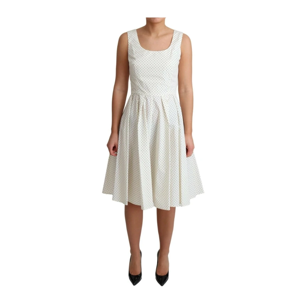Dolce & Gabbana Women's White Polka Dotted Cotton A-Line Dress - Midi Dresses - L - Dresses