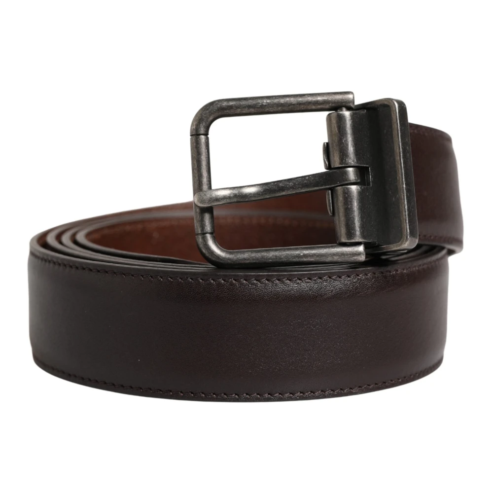 Dolce & Gabbana Men's Brown Belts, One Size, Classic Leather Metal Buckle Belt