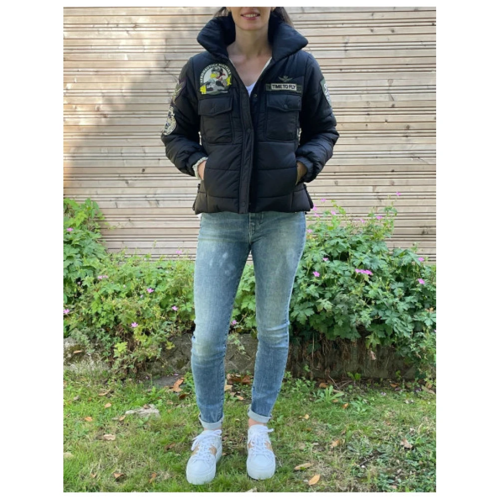 aeronautica militare Kort Jack met Geborduurde Patches Black Dames