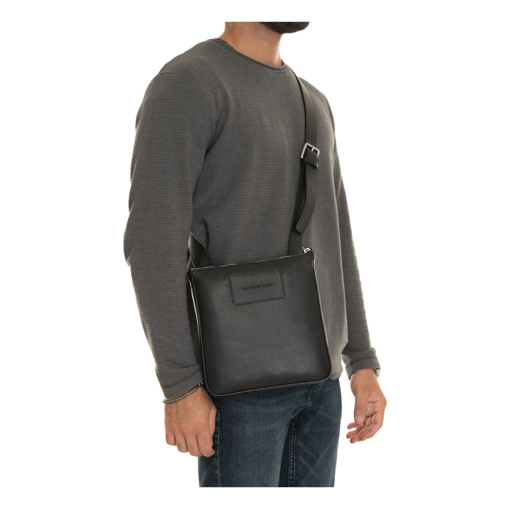 Emporio Armani Leren schoudertas met verstelbare band Black Heren