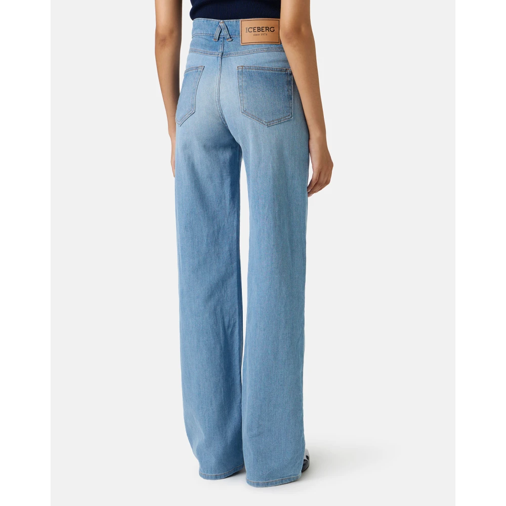 Iceberg 5-pocket broek met wijde pijpen in indigo denim Blue Dames