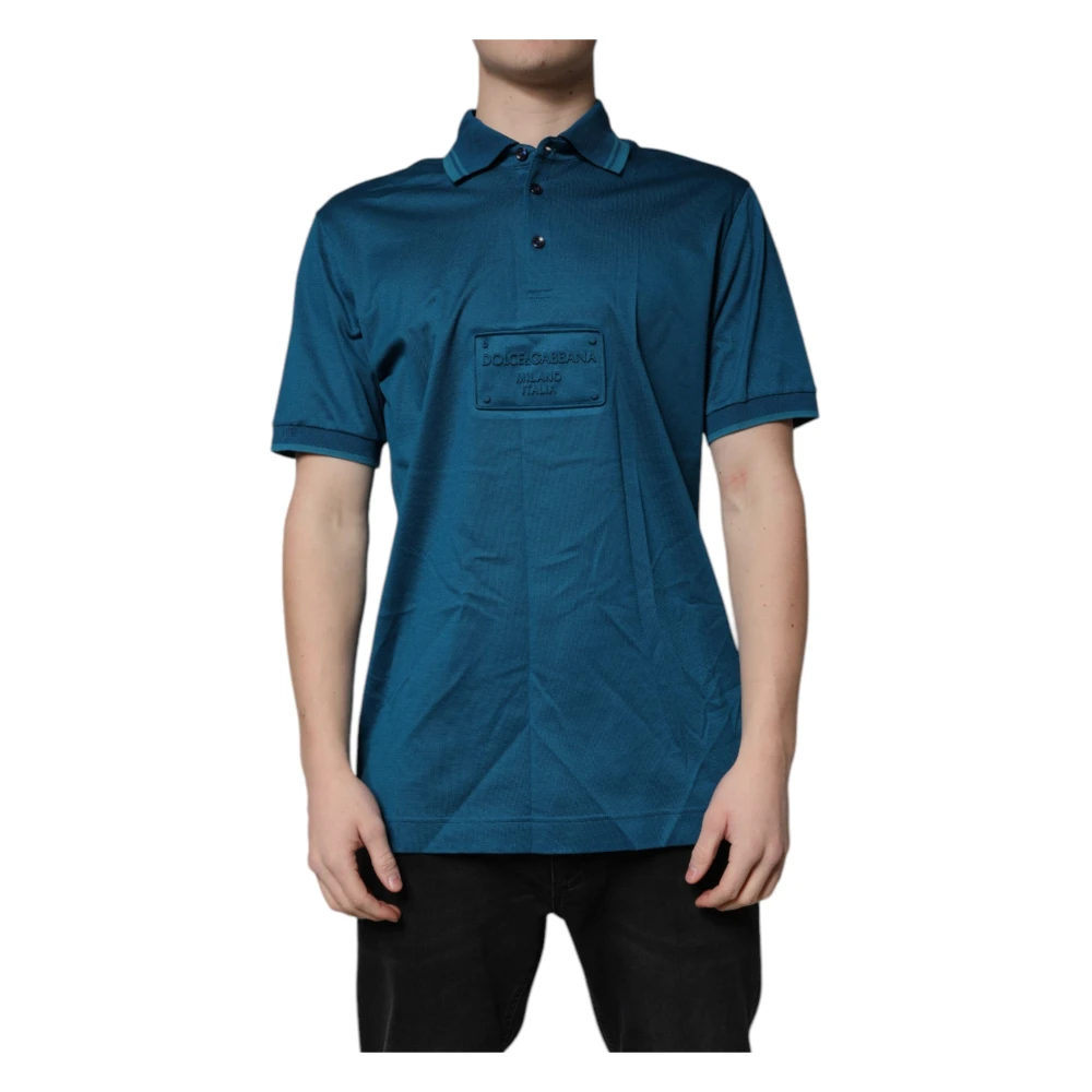 Dolce & Gabbana Men's Blue Polo Shirts, 3XL, Logo Cotton Polo Shirt
