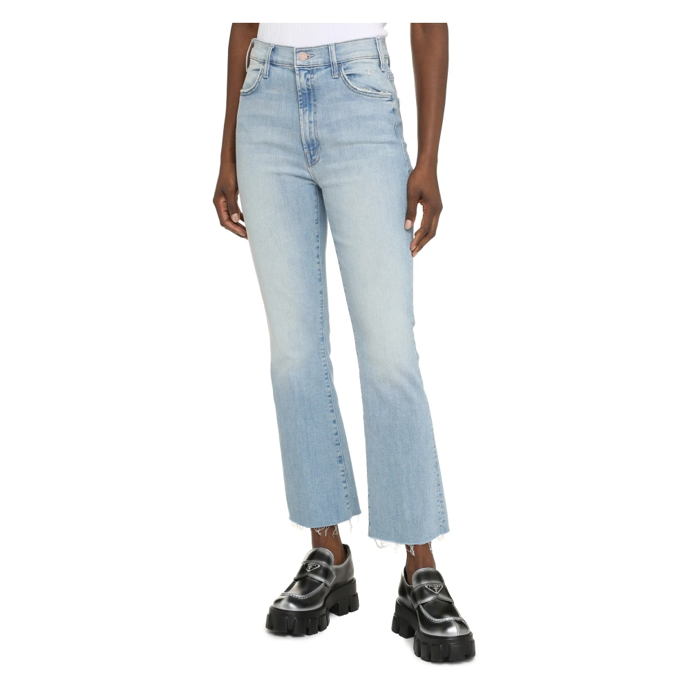 Mother Faded Denim Ankle Fray Jeans Blue Dames