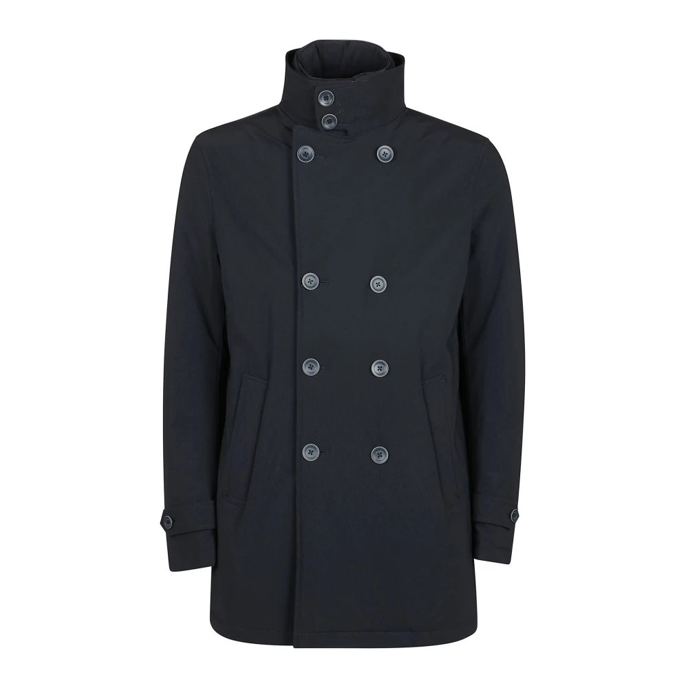 Herno Men's Blue Double-Breasted Coats, M, Washington Peacoat With Harness