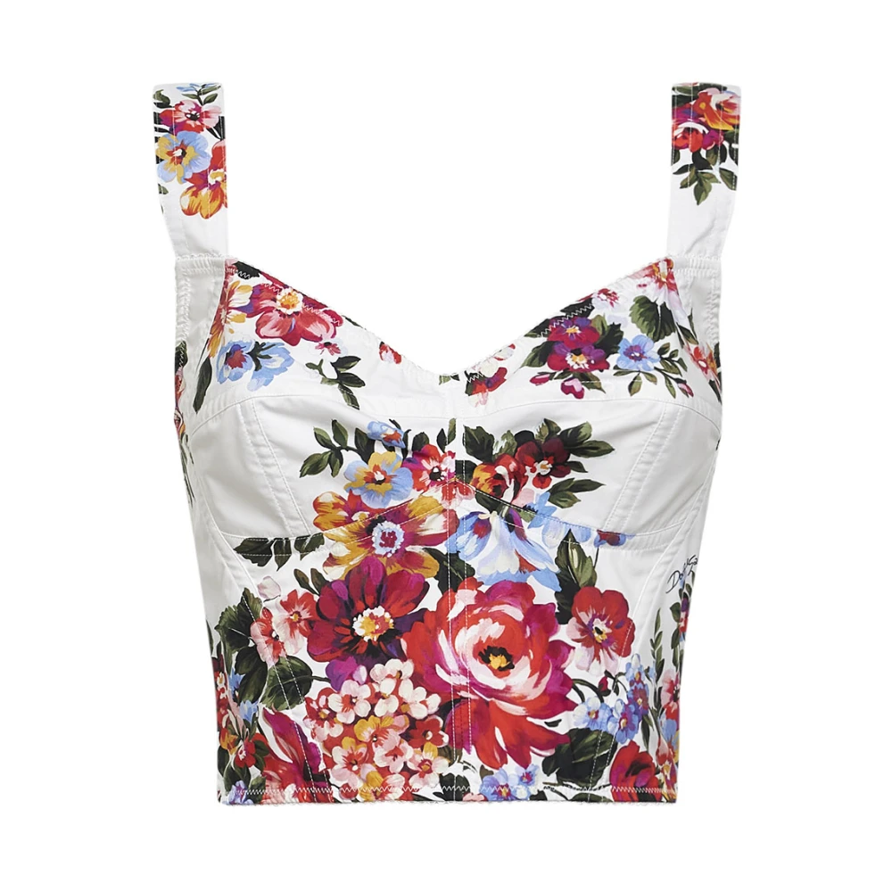Dolce & Gabbana Women's Multicolor Floral Cotton-Blend Bustier Top - Sleeveless Tops - M - Tops