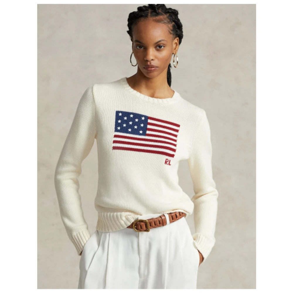 Polo Ralph Lauren Katoenen trui met Amerikaanse vlag Beige Dames