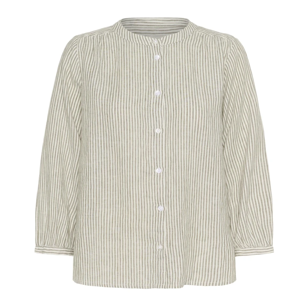 Part Two Women's Beige Shirts, L, Vetiver Stripe Linen Shirt