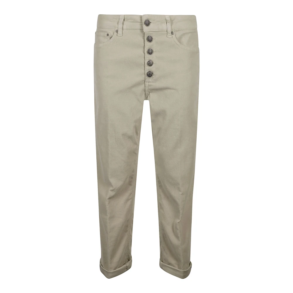 Dondup Women's Beige Cropped Trousers, W26, Koons Jewel Button Ankle Trousers