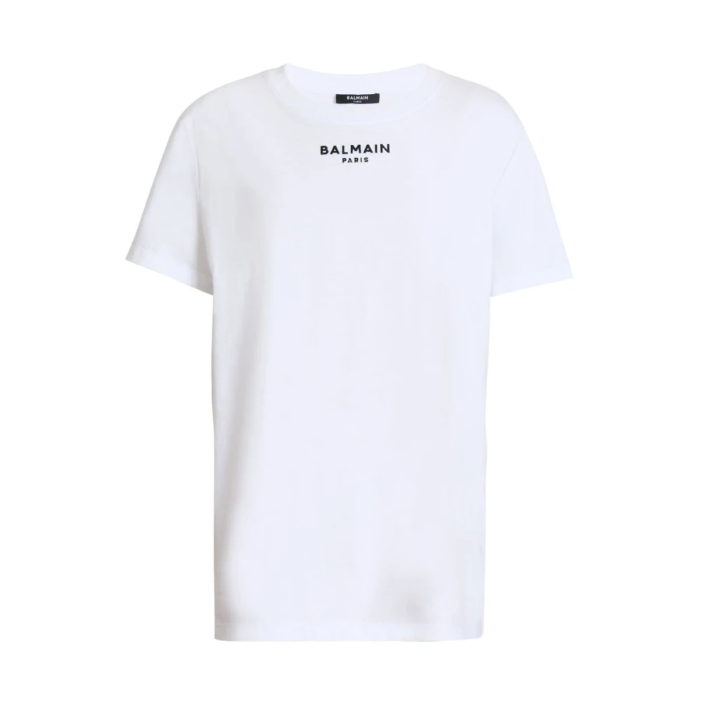 Balmain Donna Bianco T-Shirt Paris Ricamata - Immagine 3