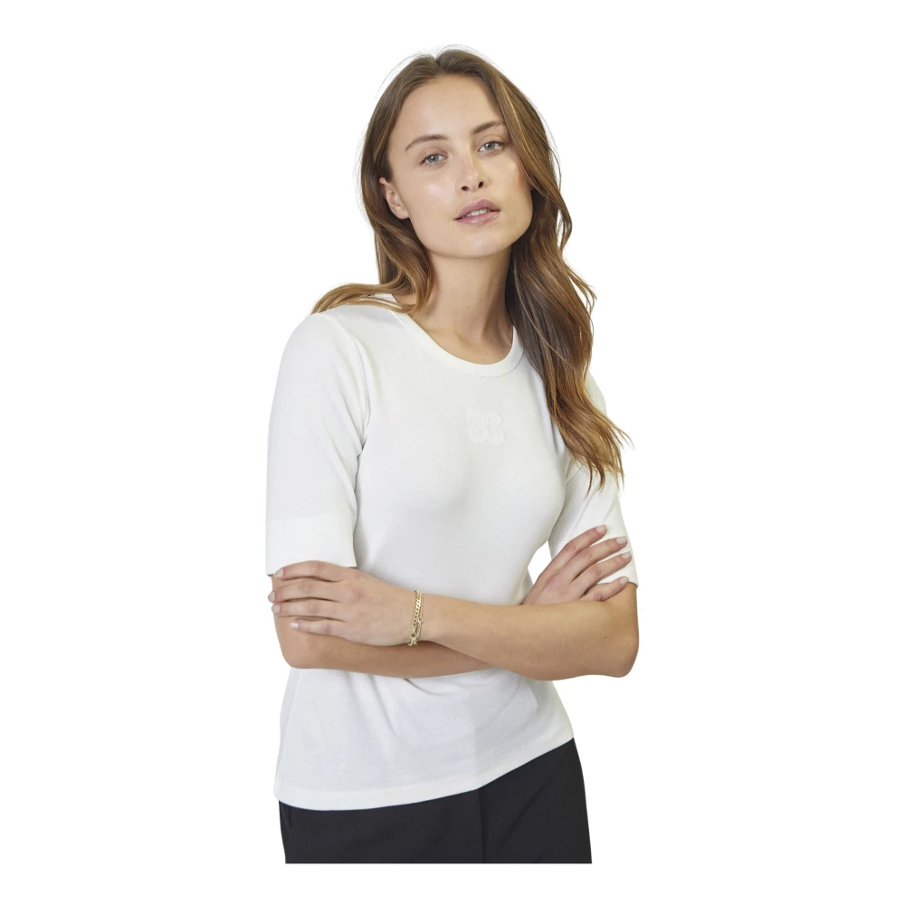 Co'couture Women's White Grannycc Embroidery Ss Tee - T-Shirts - L - Tops