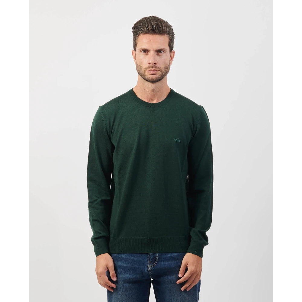 Hugo Boss Groene Crew Neck Wollen Trui Green Heren