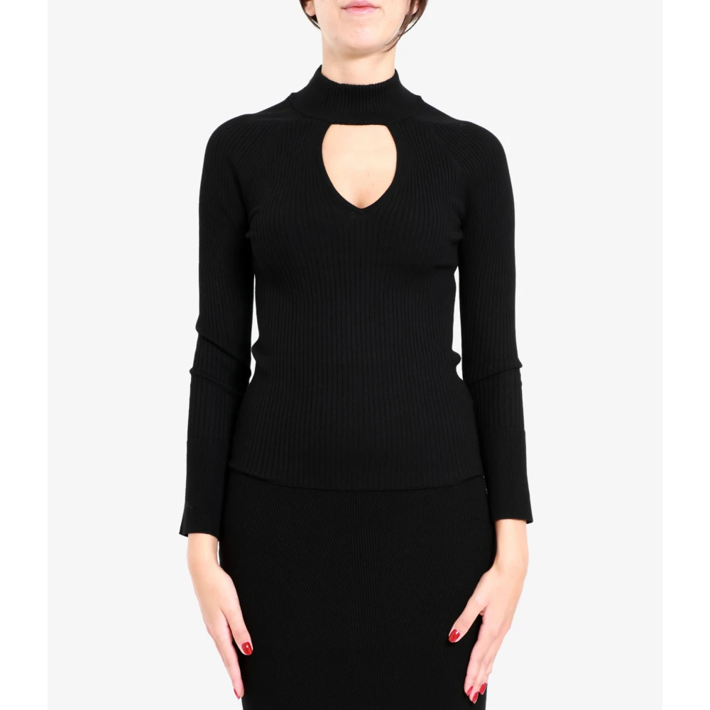 Kaos Ribgebreide Hoge Hals Trui Black Dames