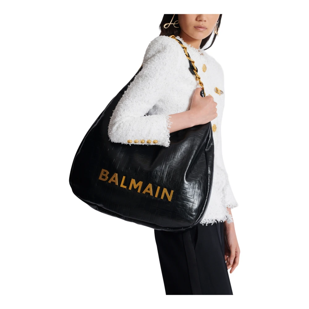 Balmain Grote 1945 Soft Hobo tas in gekreukt kalfsleer Black Dames