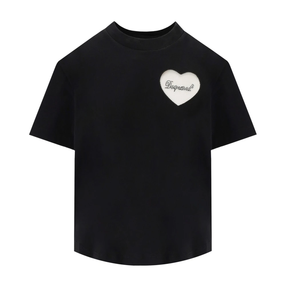 Dsquared2 Women's Black T-Shirts, Xs, Boxy Fit Heart T-Shirt