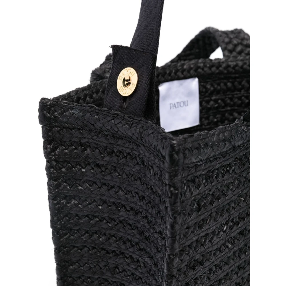 Patou Zwarte Raffia Tote Tas met Logo Applicatie Black Dames
