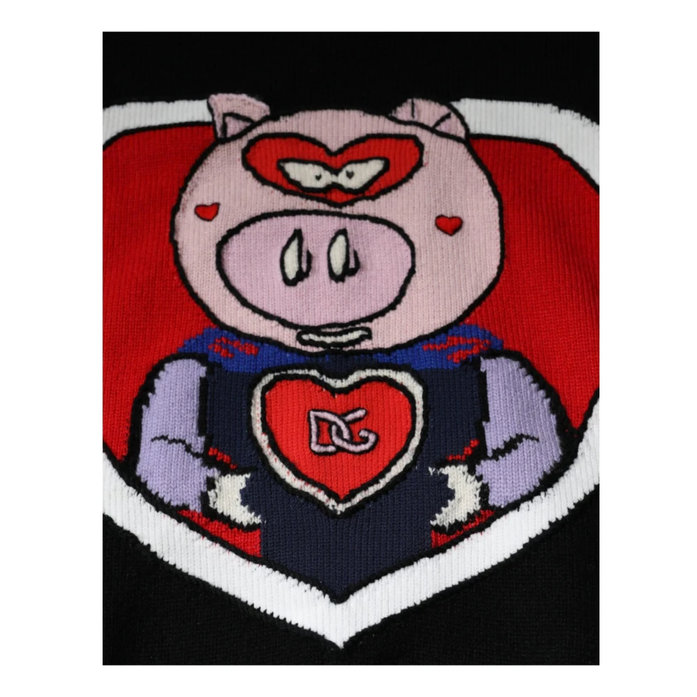 Dolce & Gabbana Luxe Cashmere Sweater met Pig of the Year Black Heren