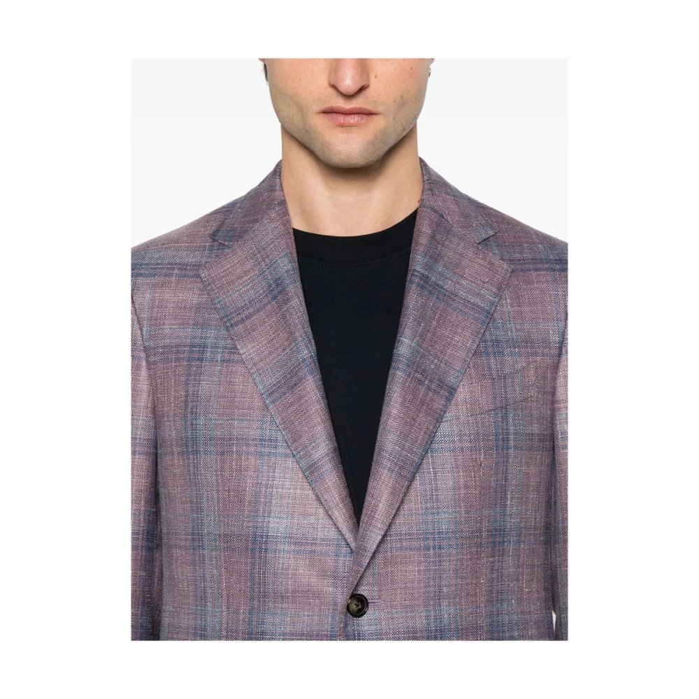 Caruso Paarse Geknoopte Jas met Zakken Multicolor Heren