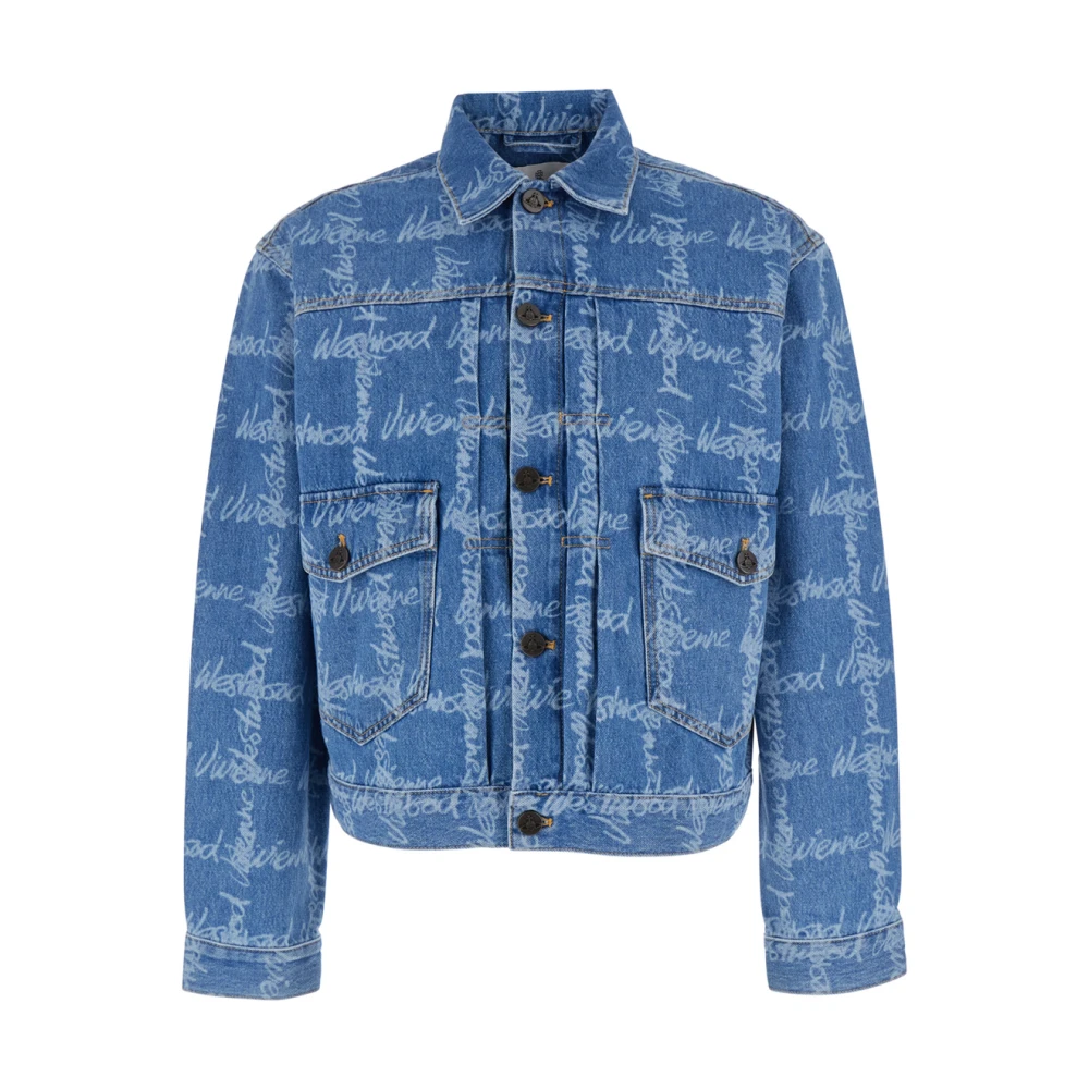 Vivienne Westwood Blauwe Denim Jas met Bedrukt Logo Blue Heren