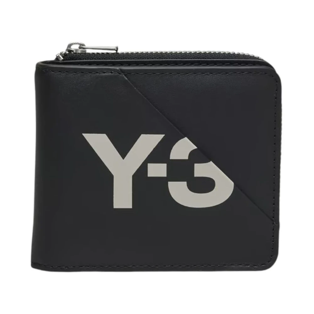 Y-3 Zwarte Logo Print Leren Portemonnee Black Heren
