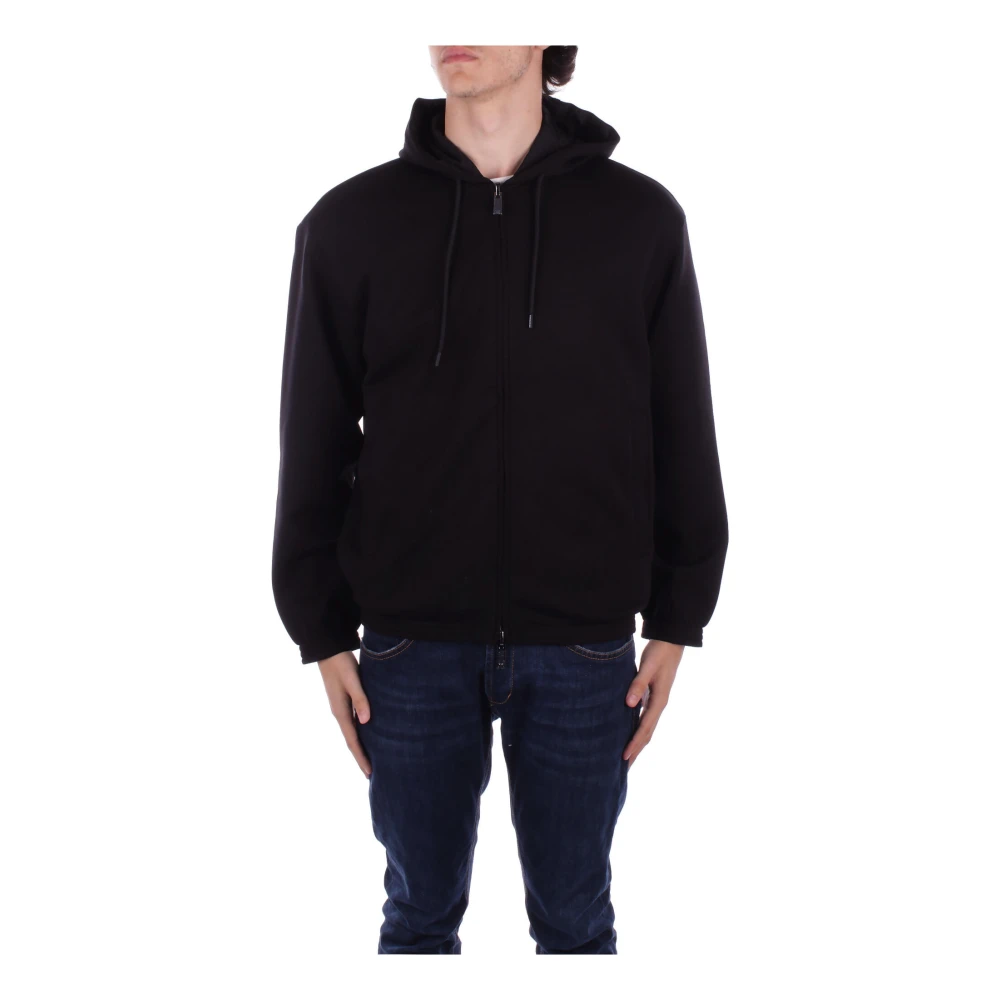 Emporio Armani Zip-Throughs, Male, Xl, Hoodie With Front Logo Zipper Black