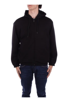 Svart Hoodie med Dragkedja och Logotyp Fram