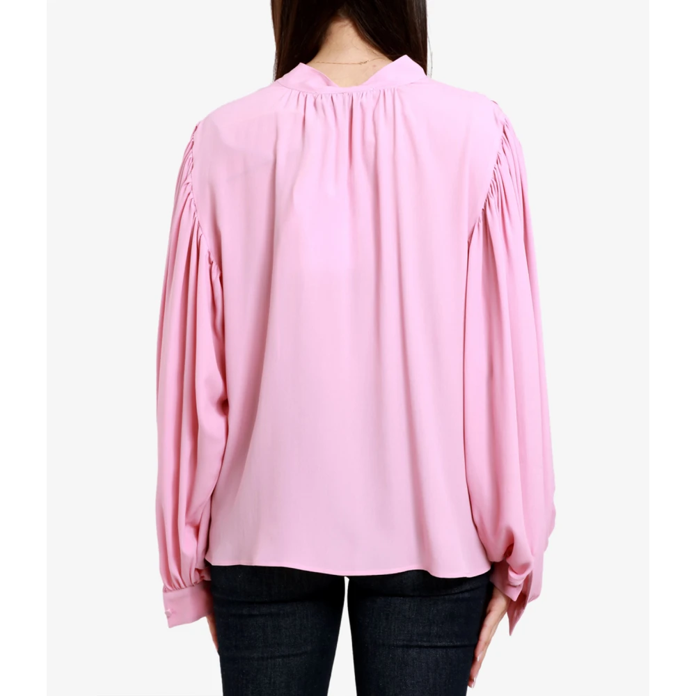Msgm Roze V-hals Blouse met Strik Pink Dames
