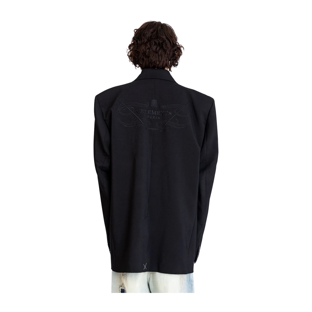 Vetements Zwarte op maat gemaakte geborduurde jas Black Heren