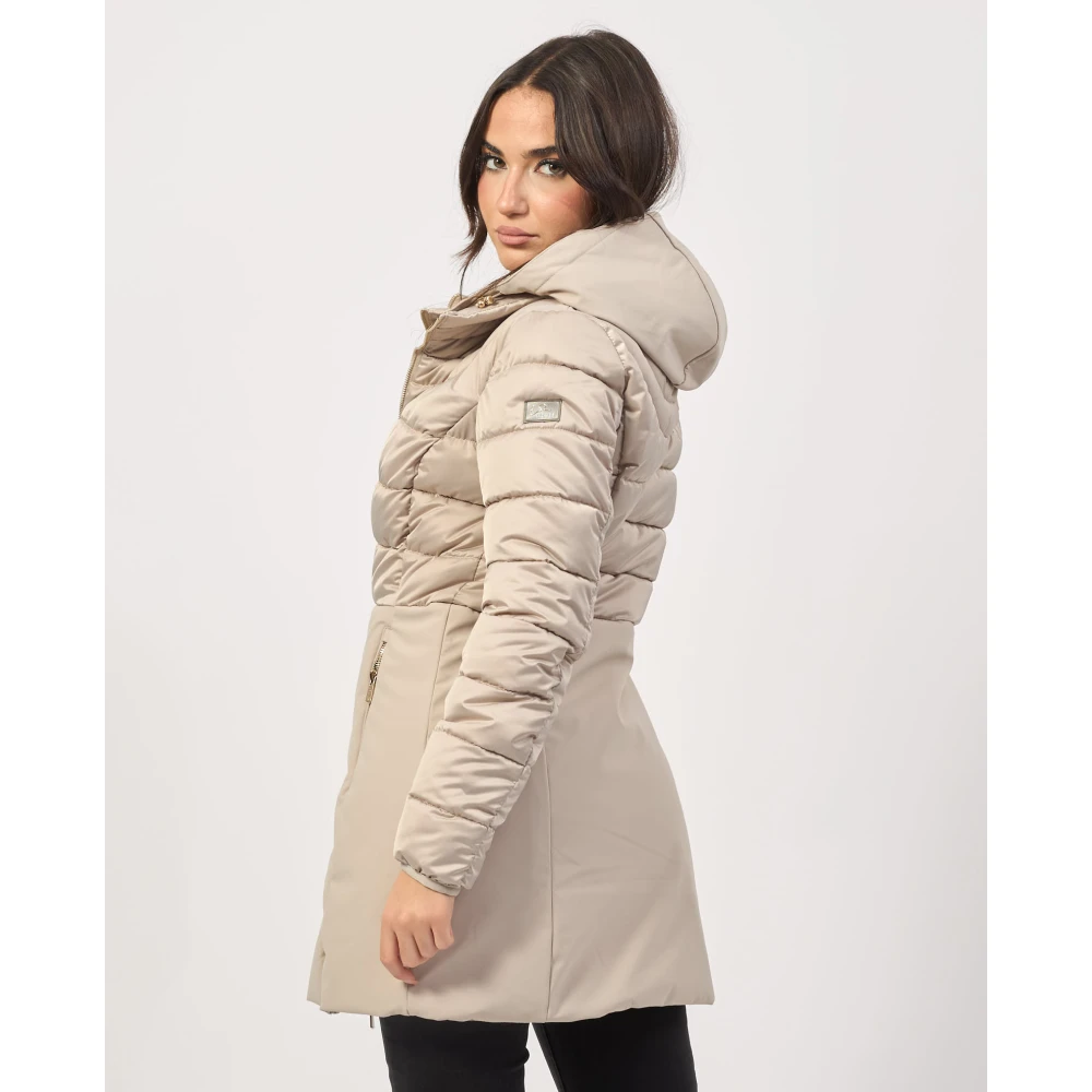 YES ZEE Beige Gewatteerde Hoodie met Rits Beige Dames