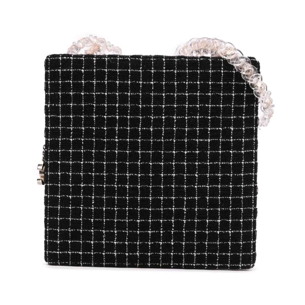 Chanel Vintage Women's Black Pre-Owned Chain Tweed Shoulder Bag