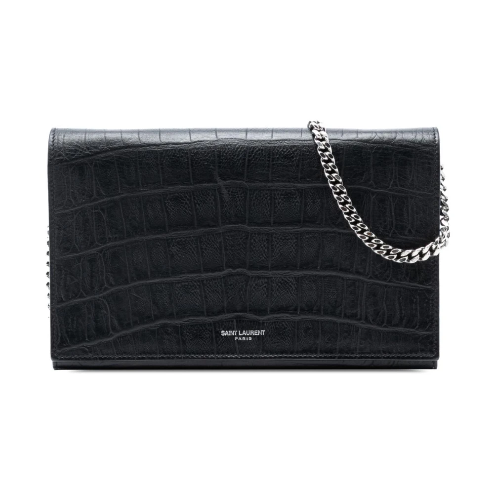 Saint Laurent Vintage Women's Black Pre-Owned Flap Chain Wallet