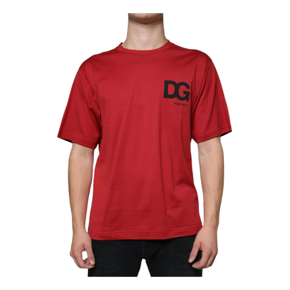 Dolce & Gabbana Red Logo Print Cotton T-Shirt - Male - T-Shirts - M - Tops