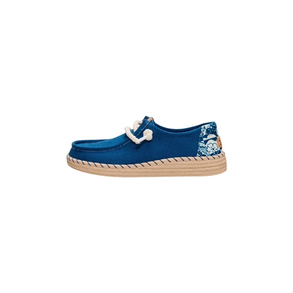 Hey Dude Blue Boat Shoes, Female, 8 Uk, Wendy Espadrille Hibiscus