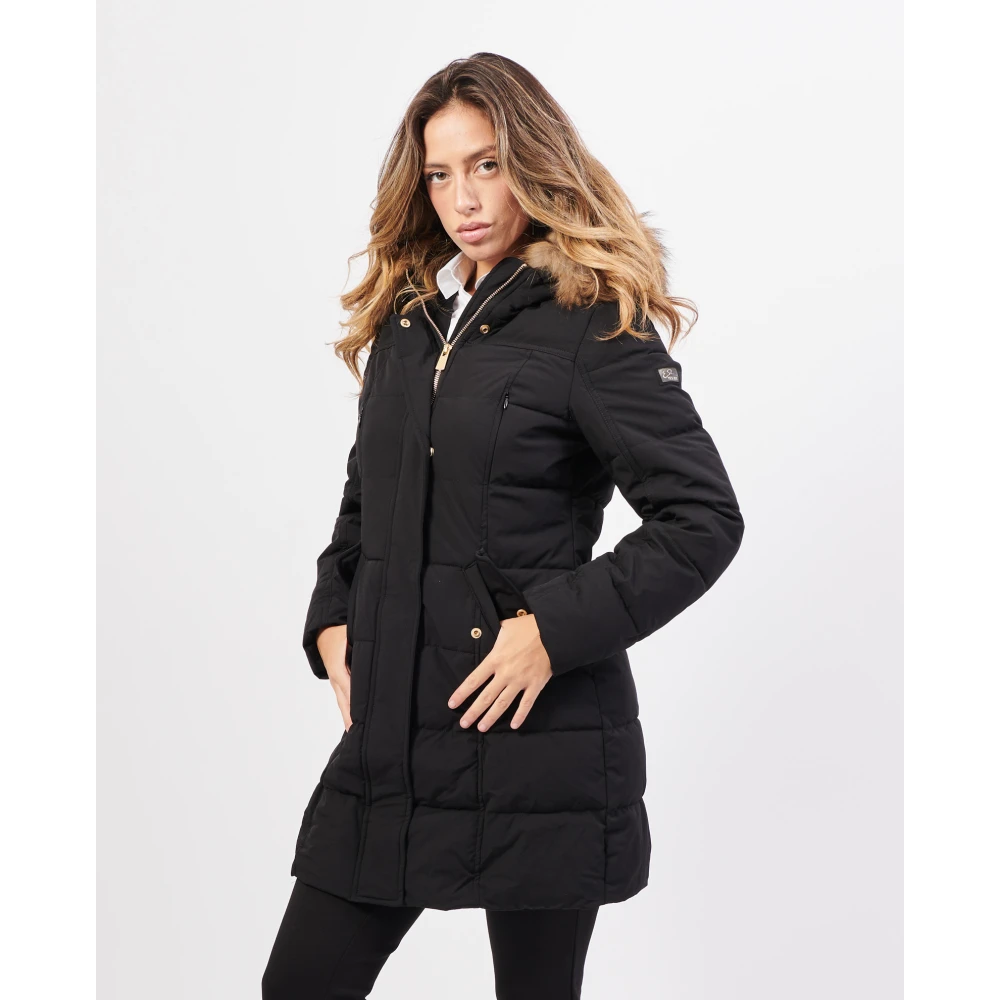 YES ZEE Lang gewatteerde capuchonjas zwart Black Dames