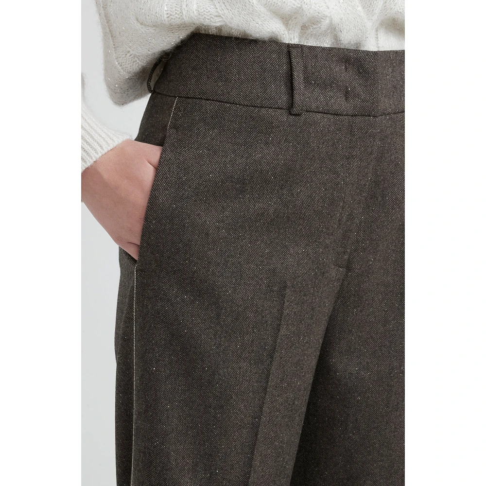 PESERICO Wol kasjmier en zijden broek Brown Dames