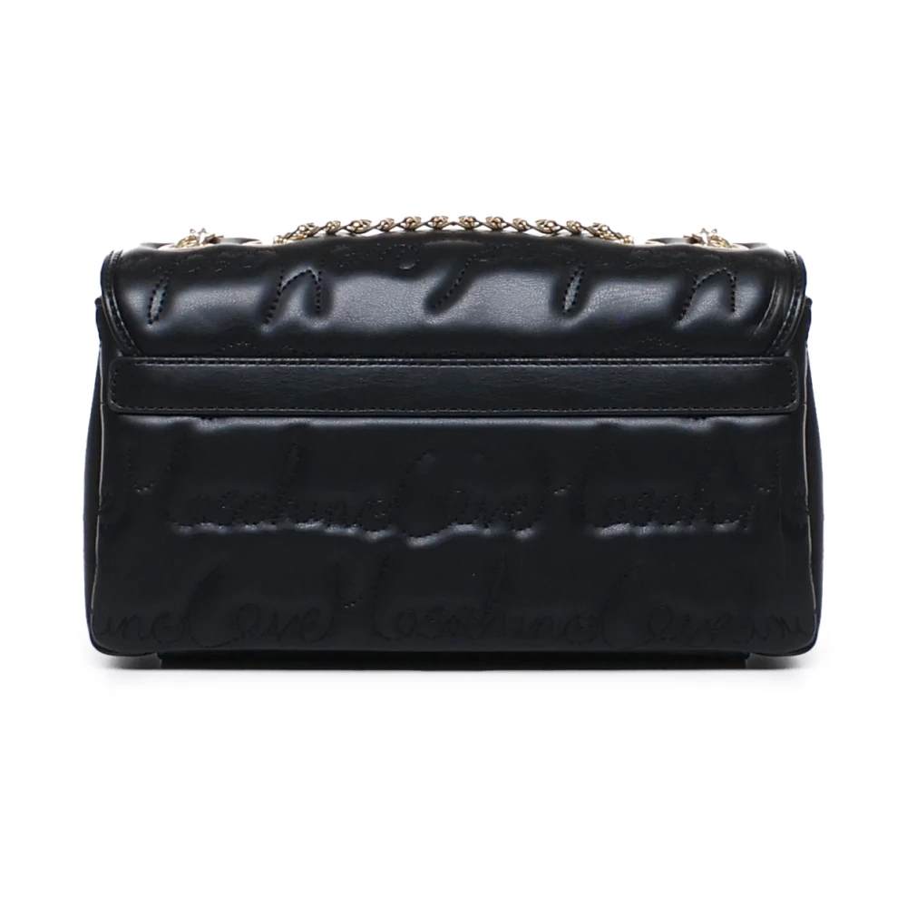 Love Moschino Zwarte Ecoleather Schoudertas Flap Sluiting Black Dames