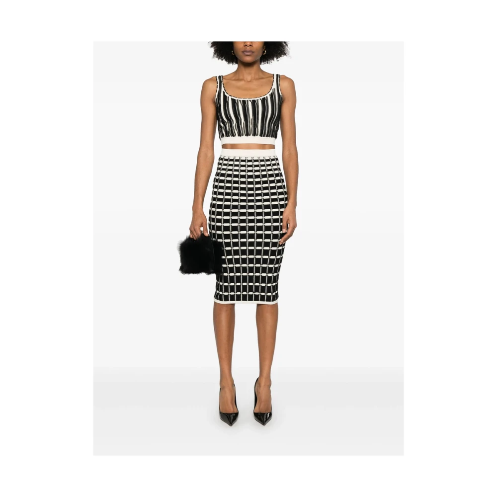Elisabetta Franchi Gestreepte elastische taille potloodrok Black Dames