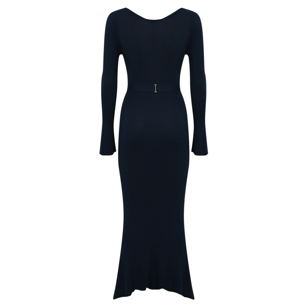 Twinset Blauwe Gebreide Jurk Asymmetrische Zoom Blue Dames