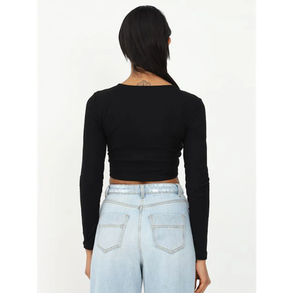 Only Gerimpeld shirt met lange mouwen Black Dames