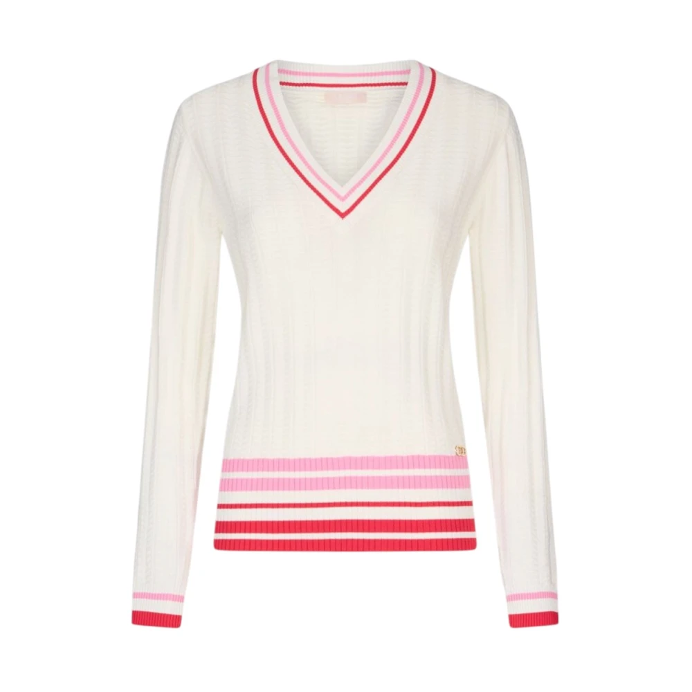 Liu Jo Women's White V-Neck Knitwear, M, V-Neck Jumper