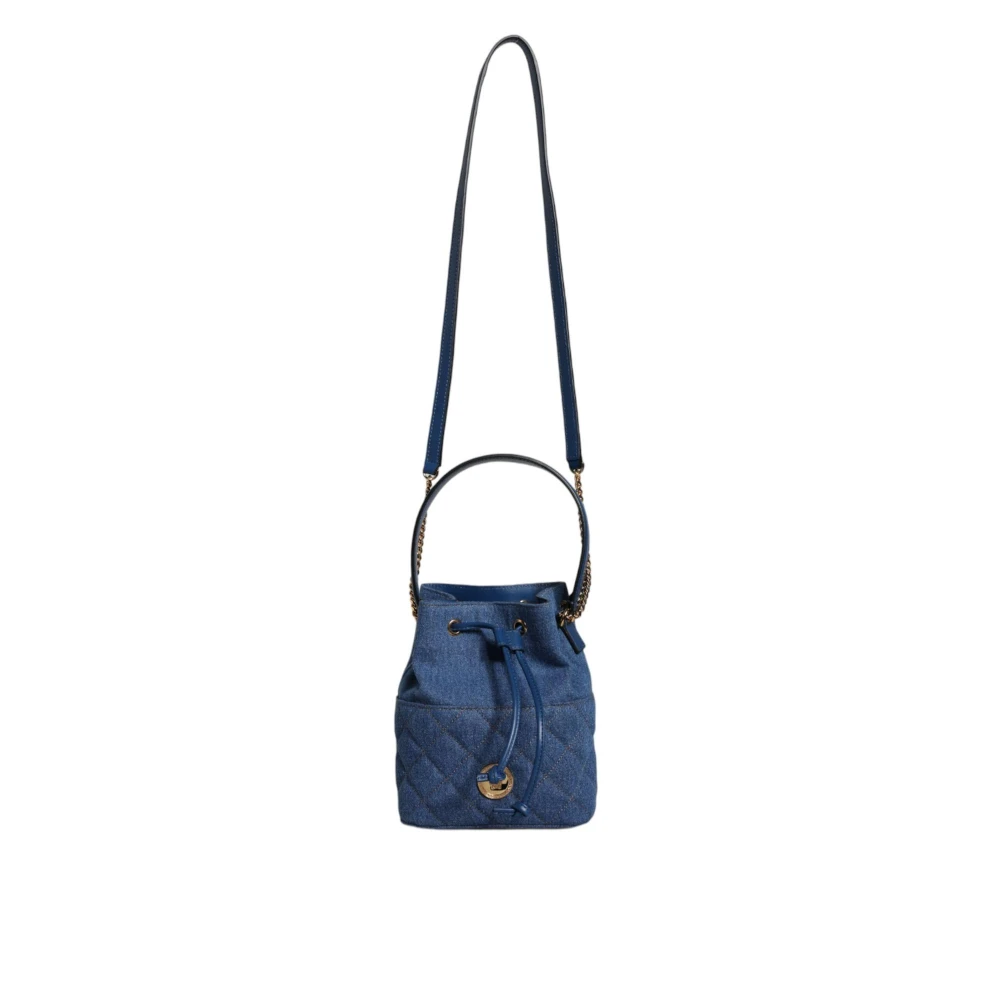 Versace Blauwe Gewatteerde Denim Leren Crossbody Tas Blue Dames