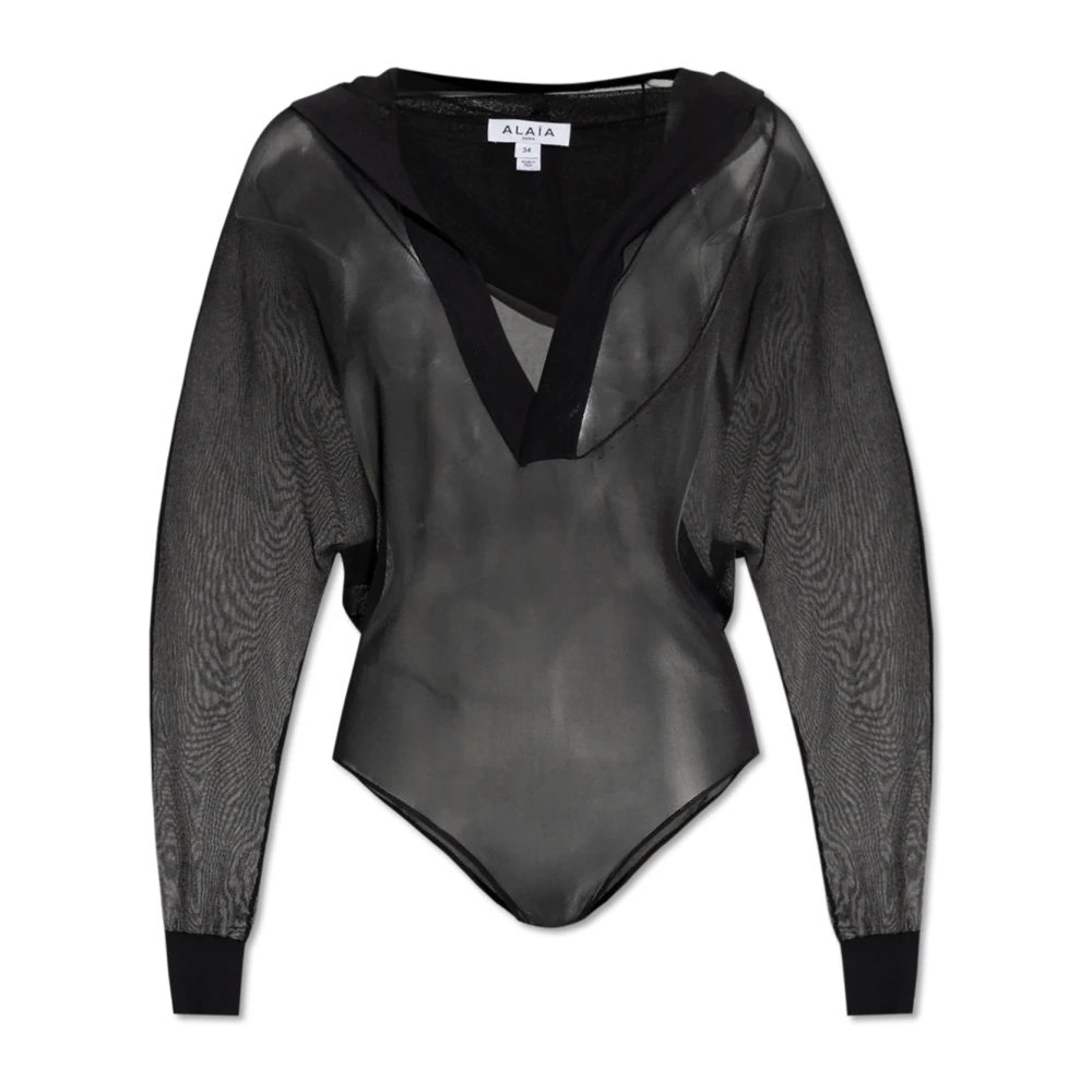 Alaïa Transparante bodysuit met capuchon Black Dames