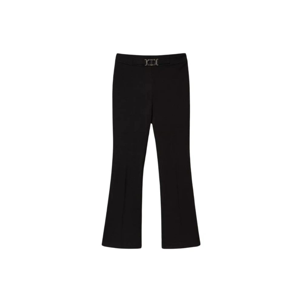 Twinset Zwarte Flare Broek met Trompe lOeil Riem Black Dames